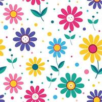 seamless pattern with colorful flowers and polka dots vector