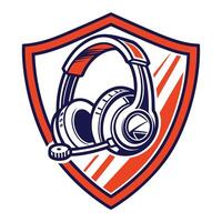 a headset and microphone on a shield vector