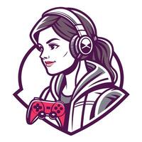 a woman with headphones and a controller vector