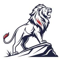 lion standing on top of a rock, with red and blue stripes vector
