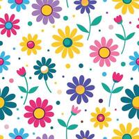seamless pattern with colorful flowers and dots vector