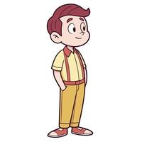 cartoon boy in yellow shirt and suspenders vector