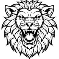 a lion head with its mouth open in a black and white style vector
