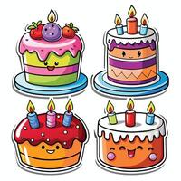 four different cakes with candles on them vector