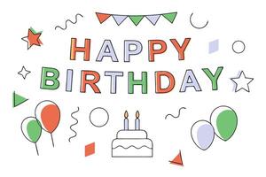 happy birthday card with balloons and other items vector