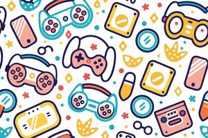 a colorful pattern with various game controllers and other items vector