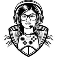 a girl gamer with a headset and controller vector