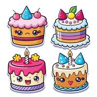 four different cake designs with candles and frosting vector