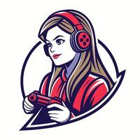 a woman in headphones holding a controller vector