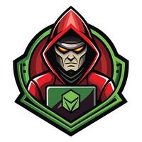 a red hooded man with a laptop vector