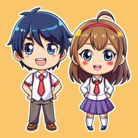two anime characters standing next to each other vector
