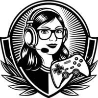a girl with glasses and a controller in her hand vector