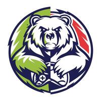 a bear holding a controller in its mouth vector