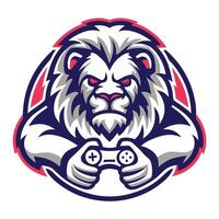 lion holding a controller in his hand vector