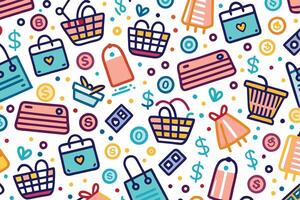 shopping seamless pattern with colorful icons vector