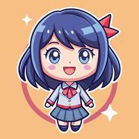 a cartoon character with blue hair and a red bow vector