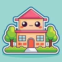 a cute house with a tree and a tree in front of it vector