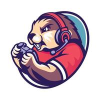 mascot illustration of a groundhog playing game on a controller set inside circle on isolated vector