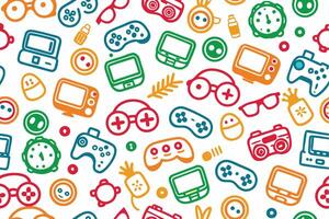 a colorful pattern with various game controllers and other items vector
