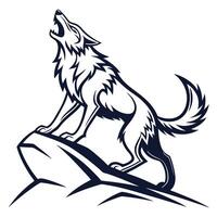 howling wolf standing on top of a mountain vector