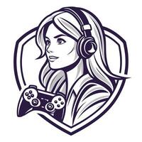 a woman with headphones and a controller vector