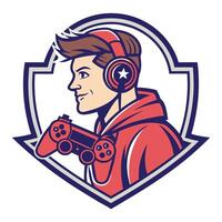 a man in a red hoodie holding a controller vector