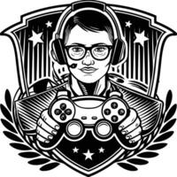 a gamer with a controller in his hand vector