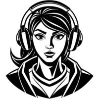 a girl with headphones on her head vector