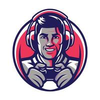 mascot icon retro retro gamer man playing game set inside circle on isolated background done in vector