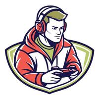 a man in a hoodie holding a controller vector