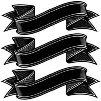 three black ribbons with ribbons and ribbons in a vintage style vector