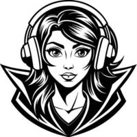 a girl with headphones on her head vector