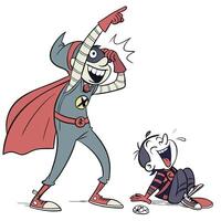 a cartoon character is pointing at another character vector