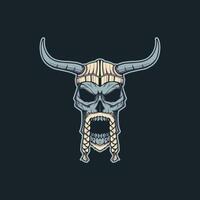 Ancient Viking warrior skull illustration vector