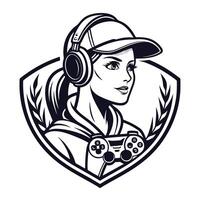 a woman in a baseball cap and headphones holding a controller vector