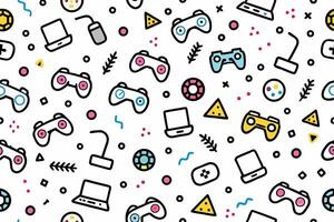 a colorful pattern with game controllers and other items vector