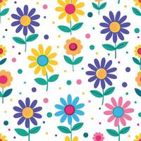 seamless pattern with colorful flowers and polka dots vector