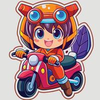 a sticker of a cartoon character riding a motorcycle vector
