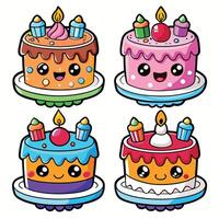 four different cake designs with candles on them vector