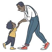 an illustration of a father and son walking together vector