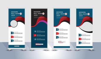 Abstract red wavy blue roll up banner template design vector