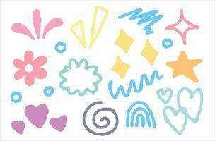 Doodle art. Sketch kid line. Set of simple scribble design. Various paint geometric sign. Abstract stroke element. Grunge cute sketchy decoration vector