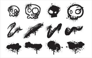 Graffiti spray print. Ink paint spot. Brush stain drop art. Abstract texture grungy element. Set of urban black splatter vector