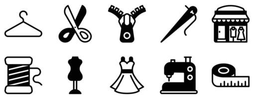 Sewing and Tailoring Icon Set Creative Solid Style Collection for Fashion and Crafting vector
