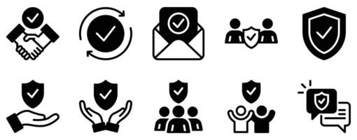 Trust Icon Set Secure Solid Style Collection for Reliability and Integrity vector