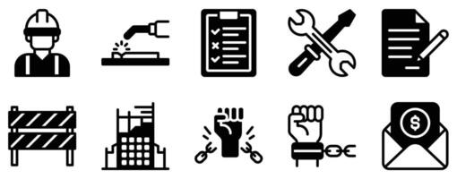 Labour Day Icon Set Bold Solid Style Collection for Workers and Celebrations vector