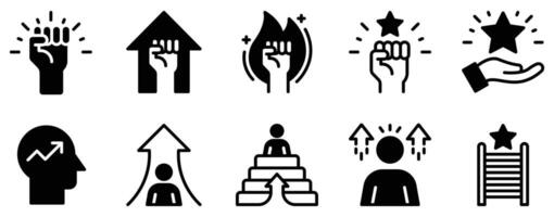 Motivational Icon Set Inspiring Solid Style Collection for Positivity and Drive vector