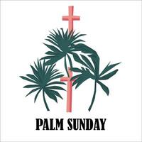 Palm Sunday with leaves and cross vector