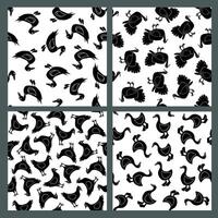 Silhouettes of domestic birds form a unique and ornate pattern, showcasing their shapes in contrasting black and white designs vector