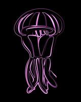 The vibrant siphoid jellyfish emits neon light, showcasing its unique form in the deep sea vector